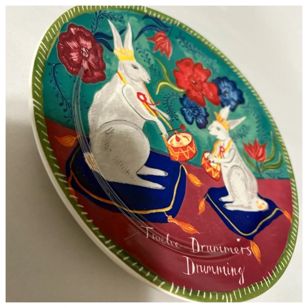 NIB Anthro Emily Maude 12 Days of Christmas 12 Drummers Drumming Dessert Plate
